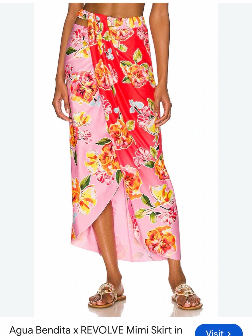 Agua Bendita Pink and Red Floral Wrap Skirt